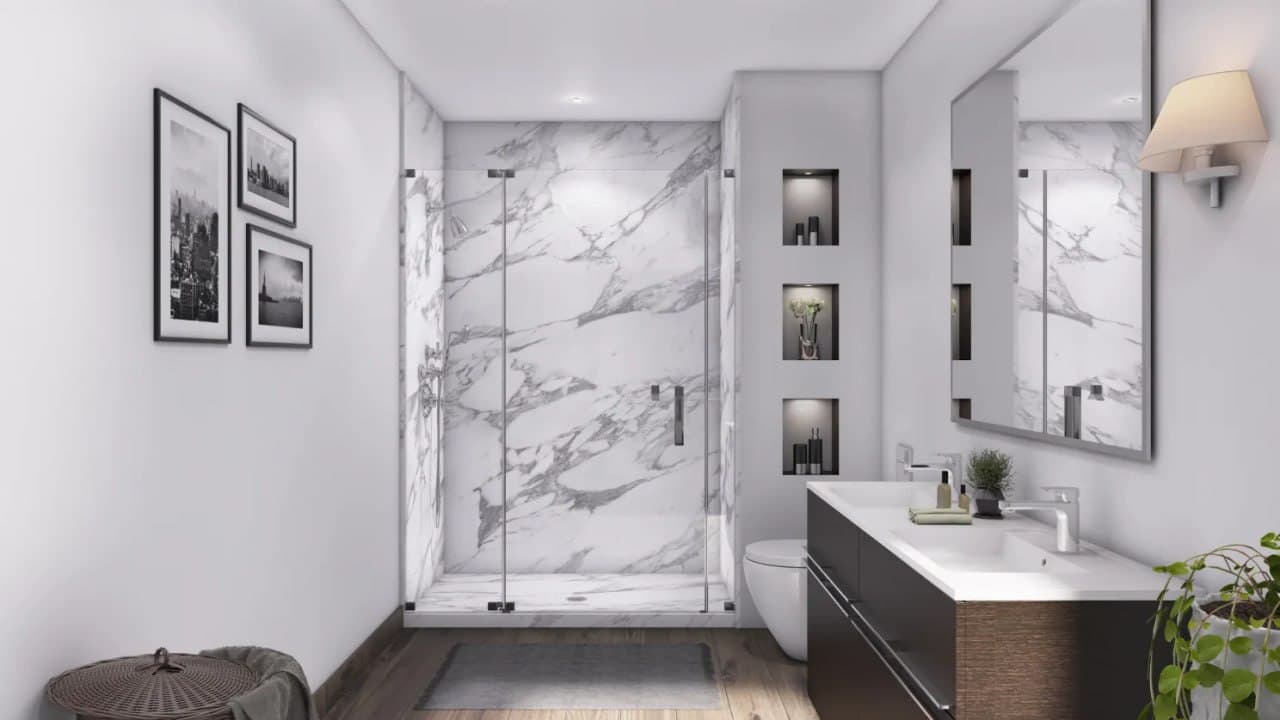 Calcutta White Walk-In Alcove — Jacob Showers and Baths St. Louis
