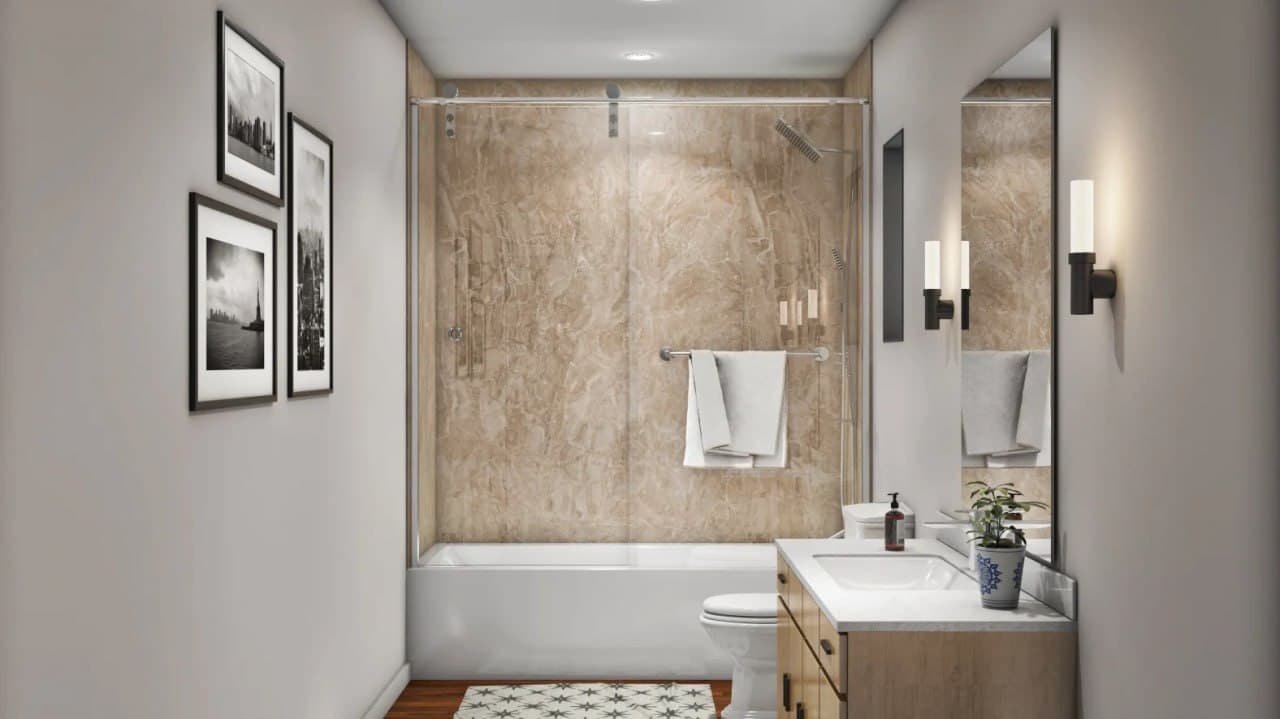 Travertine Tub Surround with Glass Door – Jacob Showers and Baths St. Louis remodel